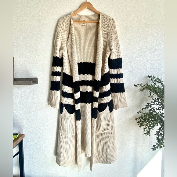Chaser Long cream and black striped duster open front cardigan - Picture 2 of 13